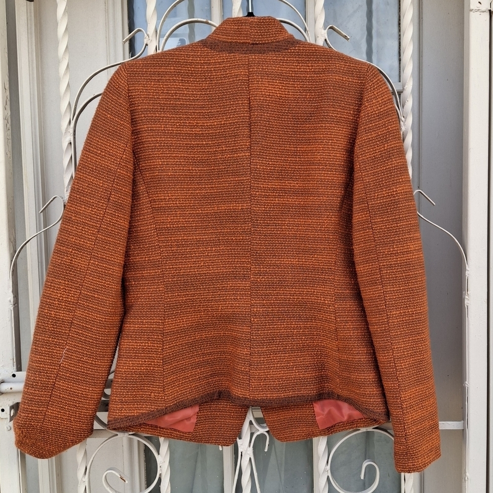 Etcetera Textured Tweed Orange Button-Up Long Sleeve Blazer Women Size 2 - Picture 6 of 16